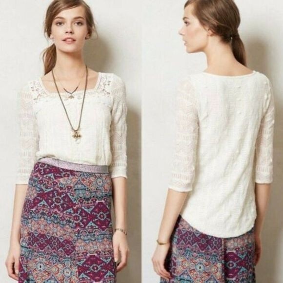 Anthropologie Meadow Floral Lace Crochet Melange Blouse Size Extra Small - Picture 1 of 14